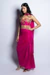 PUNIT BALANA_Pink Silk Embroidery Resham And Marodi Gulaabi Blouse Draped Skirt Set _Online