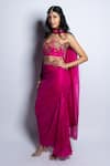 Buy_PUNIT BALANA_Pink Silk Embroidery Resham And Marodi Gulaabi Blouse Draped Skirt Set _Online