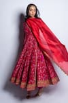 Shop_Punit Balana_Red Chanderi Silk Surkh Laal Floral Print Angarkha Set_Online