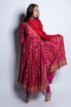 PUNIT BALANA_Red Chanderi Silk And Embroidery Floral V Surkh Laal Angarkha Set 