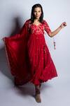 Shop Punit Balana Red Silk, Organza Embroidery, Tassels V-neck Surkh Laal Hand Angrakha Set Shop_Punit Balana_Red Silk, Organza Embroidery, Tassels V-neck Surkh Laal Hand Angrakha Set