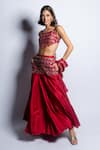 Buy_PUNIT BALANA_Red Silk And Embroidery Floral Scoop Neck Surkh Laal Blouse Skirt Set _Online_at_Aza_Fashions