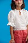 Buy_Littlecheer_White Cotton Embroidery Flamingo Puff Sleeve Top And Palazzo Set _Online_at_Aza_Fashions