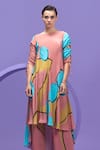 Nautanky_Pink Crepe Boat Neck Artistic Print Tunic And Pant Set _Online_at_Aza_Fashions
