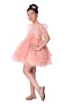 Buy_Littlecheer_Peach Organza Fabric Flowers Sweepea Layered Dress _Online_at_Aza_Fashions