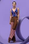 Buy_Nautanky_Multi Color Chiffon, Crepe V-neck Artistic Print Crop Top And Pant Set _Online_at_Aza_Fashions
