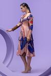 Buy_Nautanky_Peach Chiffon Printed Abstract Tie-up Neck Artistic Double-layered Dress _Online_at_Aza_Fashions