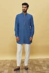 Buy_Aqube by Amber_Blue Denim Collared Kurta  _Online_at_Aza_Fashions