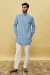 Aqube by Amber_Sky Blue Denim High Neck Kurta  _Online_at_Aza_Fashions