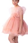 Shop_Littlecheer_Peach Organza Fabric Flowers Sweepea Layered Dress _Online_at_Aza_Fashions