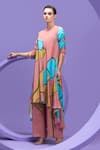 Buy_Nautanky_Pink Crepe Boat Neck Artistic Print Tunic And Pant Set _Online_at_Aza_Fashions