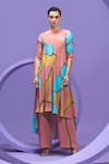 Nautanky_Pink Crepe Boat Neck Artistic Print Tunic And Pant Set _at_Aza_Fashions