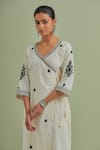 Priya Chaudhary_Off White Cotton, Kota Doria Embroidery V-neck Flora Angrakha Pant Set _Online_at_Aza_Fashions