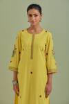 Buy_Priya Chaudhary_Yellow Cotton Embroidery Round Neck Kurta And Pant Set _Online_at_Aza_Fashions
