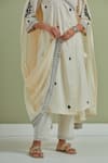 Shop_Priya Chaudhary_Off White Cotton, Kota Doria Embroidery V-neck Flora Angrakha Pant Set _Online_at_Aza_Fashions