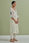 Buy_Priya Chaudhary_Off White Cotton, Kota Doria Embroidery V-neck Flora Angrakha Pant Set 