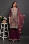 Buy_Surabhi Arya_Maroon Georgette Hand Embroidered Kurta Set _Online_at_Aza_Fashions