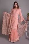 Buy_Surabhi Arya_Pink Georgette, Kota Silk Hand Embroidered Kurta Set _at_Aza_Fashions