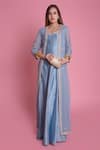 Buy_Surabhi Arya_Blue Chanderi, Georgette Gown With Jacket_at_Aza_Fashions