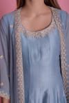 Shop_Surabhi Arya_Blue Chanderi, Georgette Gown With Jacket_Online_at_Aza_Fashions