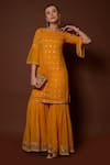 Surabhi Arya_Yellow Georgette Hand Embroidered Kurta And Gharara Set _Online_at_Aza_Fashions