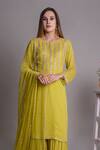 Shop_Surabhi Arya_Green Chiffon, Georgette Hand Embroidered Kurta Set_Online_at_Aza_Fashions