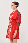 Buy_Shahin Mannan_Red Gabardine Butterfly V Neck Rainbow Jacket Dress_Online_at_Aza_Fashions
