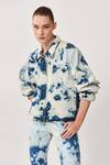 Buy_Shahin Mannan_Blue Cloud Washed Denim Embroidered Air Oversize Jacket And Shorts Set  _Online_at_Aza_Fashions