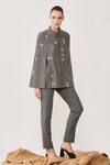 Shahin Mannan_Grey Thin Washed Denim Embroidered Evil Eye Shirt Collar Cape  _Online_at_Aza_Fashions