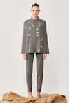 Buy_Shahin Mannan_Grey Thin Washed Denim Embroidered Evil Eye Shirt Collar Cape  _Online_at_Aza_Fashions