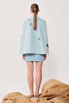 Shop_Shahin Mannan_Blue Thick Washed Denim Embroidered Lotus And Humming Cape & Skirt Set  _at_Aza_Fashions