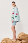 Buy_Shahin Mannan_Blue Thick Washed Denim Embroidered Lotus And Humming Cape & Skirt Set  _Online_at_Aza_Fashions