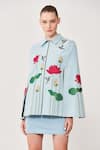 Shop_Shahin Mannan_Blue Thick Washed Denim Embroidered Lotus And Humming Cape & Skirt Set  _Online_at_Aza_Fashions