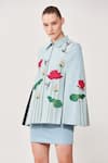 Shahin Mannan_Blue Thick Washed Denim Embroidered Lotus And Humming Cape & Skirt Set  _at_Aza_Fashions