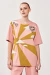 Buy_Shahin Mannan_Peach Jersey Air Balloon, Clouds, Sun Rays Round Embroidered T-shirt_at_Aza_Fashions