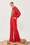 Buy_Shahin Mannan_Red Twill Denim Embroidered Hearts Dancing Downtown Jacket And Pant Set  _Online_at_Aza_Fashions