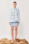 Shahin Mannan_Blue Thick Washed Denim Embroidered Typography Shirt Collar Cape  _Online_at_Aza_Fashions