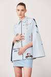 Buy_Shahin Mannan_Blue Thick Washed Denim Embroidered Typography Shirt Collar Cape  _at_Aza_Fashions
