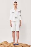 Buy_Shahin Mannan_White Poplin Specky Eyes Spread Collar Dolman Sleeve Top And Shorts Set_at_Aza_Fashions