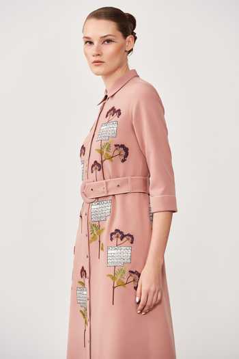 Buy Shahin Mannan Pink Double Crepe Calender Long Shirt Dress Online 