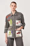 Buy_Shahin Mannan_Grey Thin Washed Denim Embroidered Botanical Band Shirt And Pant Set  _at_Aza_Fashions