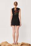 Shop_Shahin Mannan_Black Sponge Daisy Bee Embroidered Dungaree Dress_at_Aza_Fashions