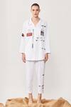 Buy_Shahin Mannan_White Poplin Embroidered Thread Work Coca Love Shirt And Pant Set  _at_Aza_Fashions