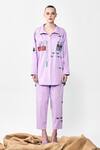 Buy_Shahin Mannan_Purple Poplin Thread Work Coca Cola Love Embroidered Pant _at_Aza_Fashions