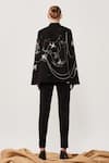 Shop_Shahin Mannan_Black Denim Map And Aeroplane Motifs Collared Neck Hand Embroidered Cape _at_Aza_Fashions