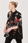 Buy_Shahin Mannan_Black Denim Map And Aeroplane Motifs Collared Neck Hand Embroidered Cape _Online_at_Aza_Fashions