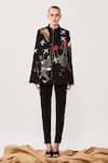 Shop_Shahin Mannan_Black Denim Map And Aeroplane Motifs Collared Neck Hand Embroidered Cape _Online_at_Aza_Fashions