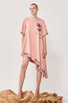 Buy_Shahin Mannan_Peach Jersey Typography Round Embroidered Asymmetric Dress_at_Aza_Fashions