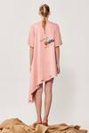 Shop_Shahin Mannan_Peach Jersey Typography Round Embroidered Asymmetric Dress_at_Aza_Fashions