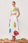 Buy_Shahin Mannan_White Soft Gaberdine Leaf Motif Round Monstera Embroidered Crop Top_Online_at_Aza_Fashions